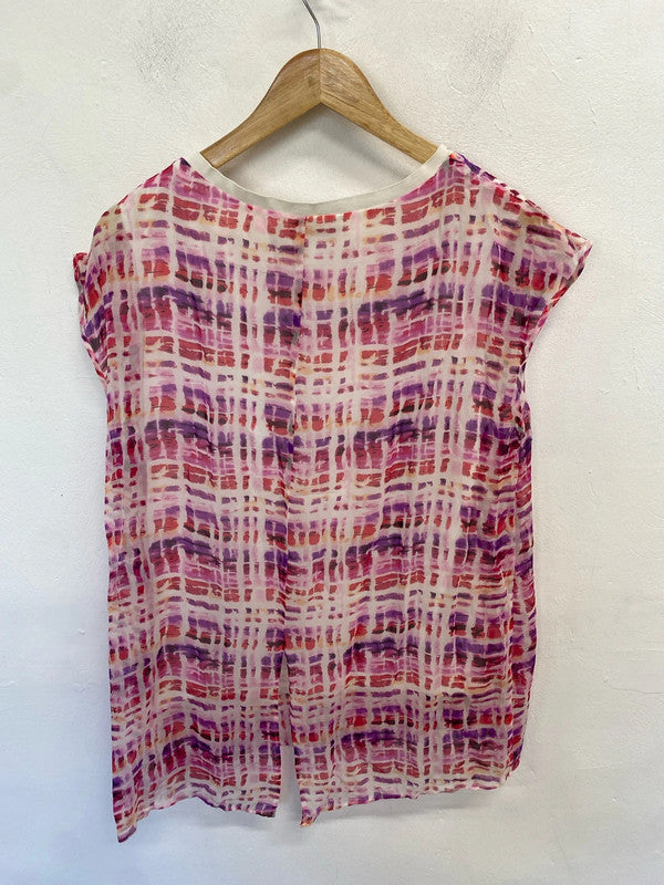 Stunning damsel in a dress silk pink purple pattern tunic top UK 14 KM005