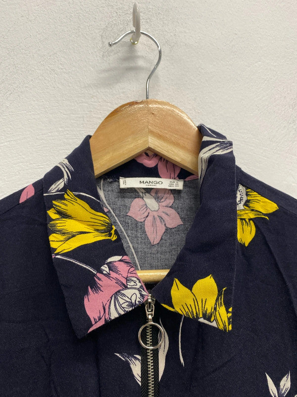 Lovely mango jumpsuit navy floral zip up UK S NS003