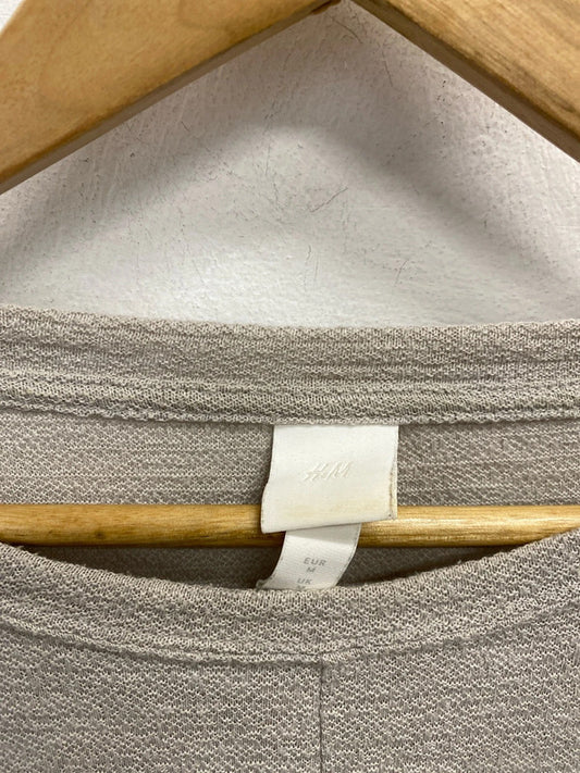 Lovely H&M grey beige tie front jumper UK M JB001