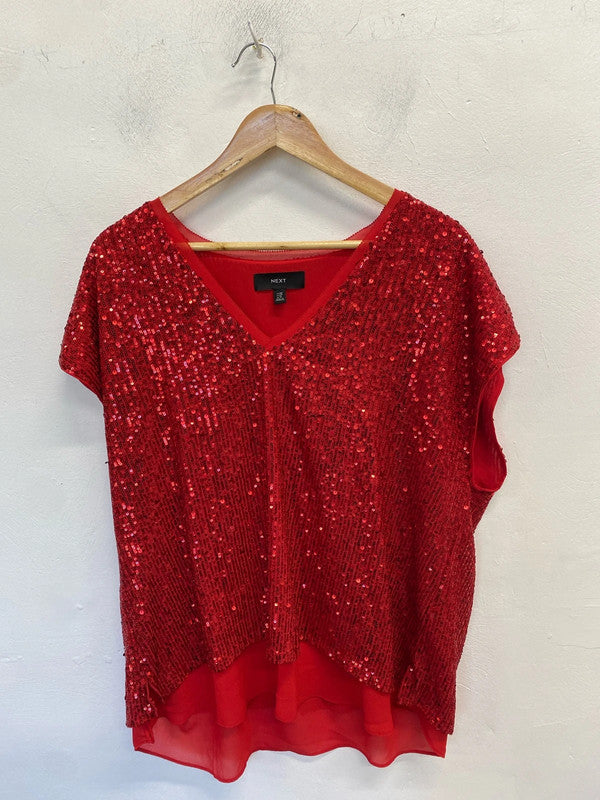 Lovely next red sequin top UK 20 KN002