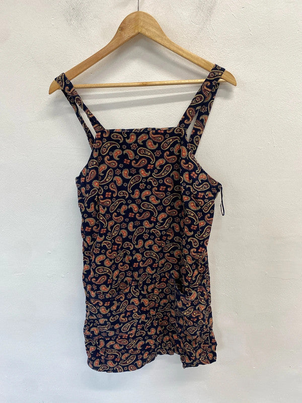 Stunning glamorous navy orange swirl cord midi dress UK 16 LB010