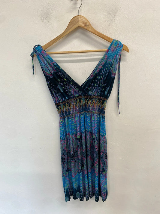 Gorgeous summery boho pattern multicolor mini dress UK S JM004