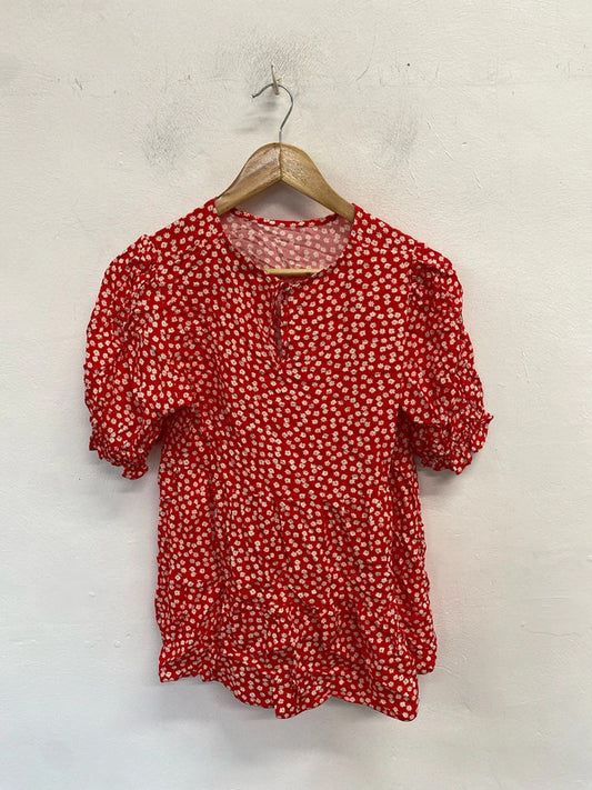 Lovely new look red white floral blouse top UK 12 NN001