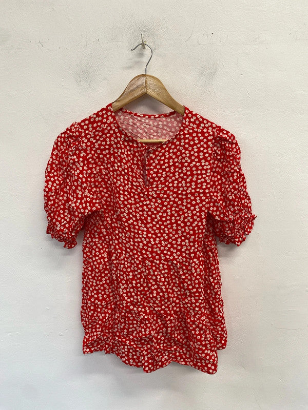 Lovely new look red white floral blouse top UK 12 NN001