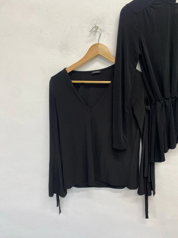 Stunning duo black long sleeve river island top ruched UK S #4 KM004