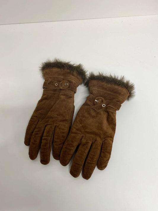 John Lewis Chic Chocolate Brown Faux Fur Suede Gloves Size M JA002