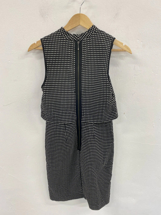 M&S Elegant Black & White Polkadot Sheath Dress UK 8 AG006