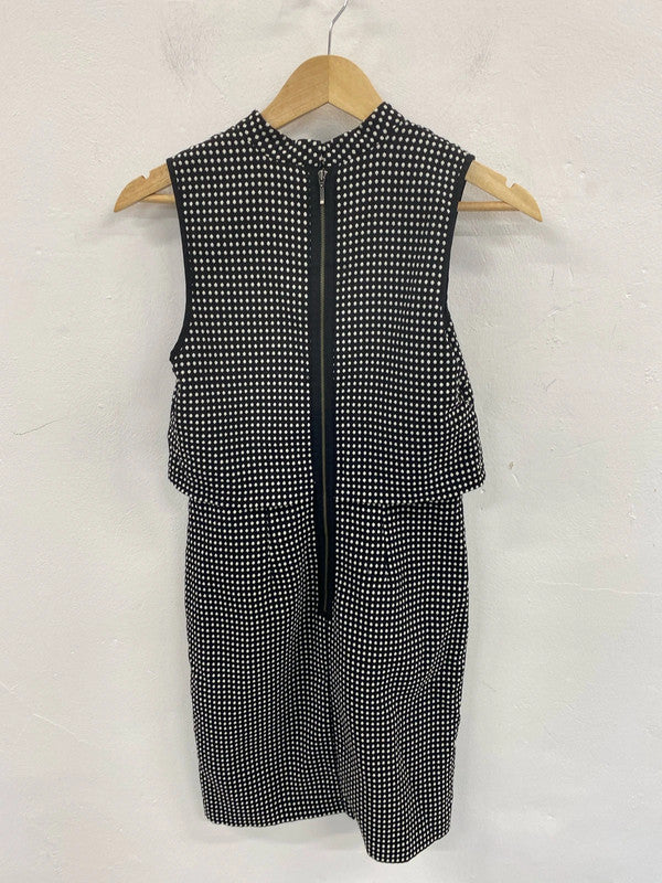 M&S Elegant Black & White Polkadot Sheath Dress UK 8 AG006