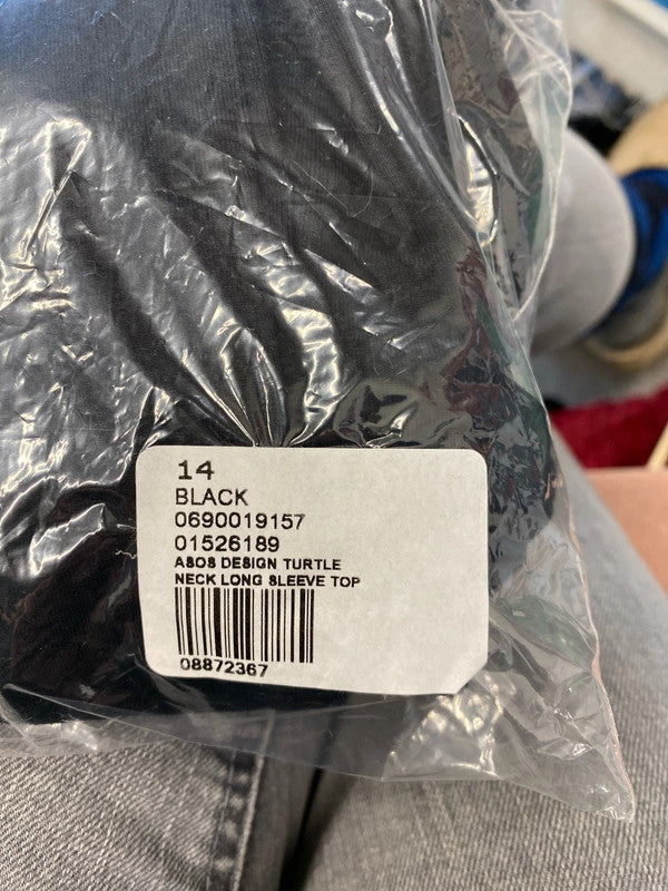 Fabulous fine black classic turtleneck jersey Uk14 Asos New JR001