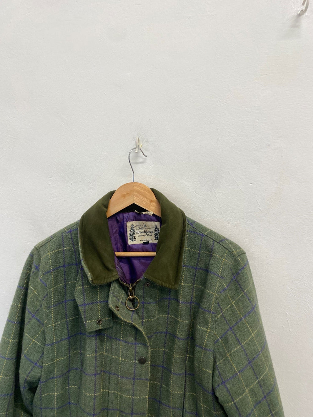Stunning WoodGreen Utility wool Jacket UK 14 Khaki checked KR559
