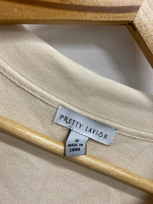 Lovely pretty lavish cream midi tennis dress ribbed UK S KS002