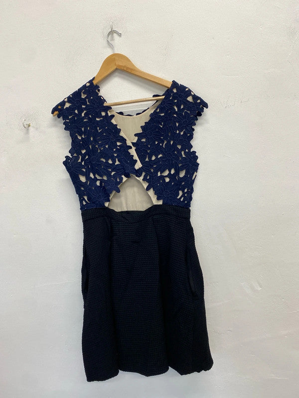 Lovely whistles black navy lace top dress UK 14 VW001
