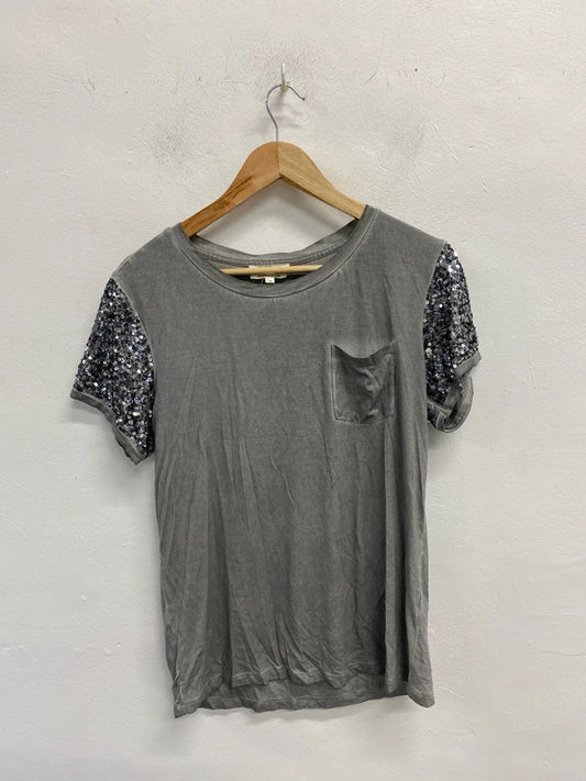 Fabulous Grey alternative punk sequin t shirt Uk12 Nine KD001
