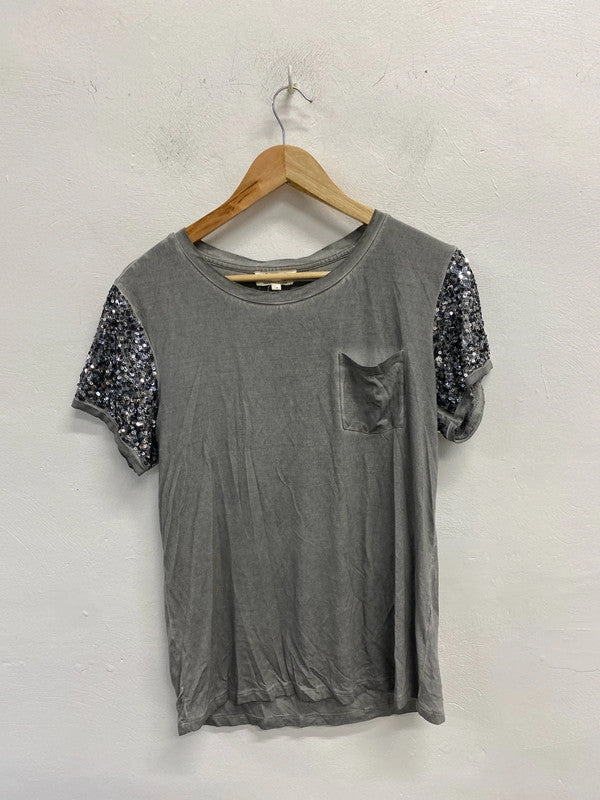 Fabulous Grey alternative punk sequin t shirt Uk12 Nine KD001
