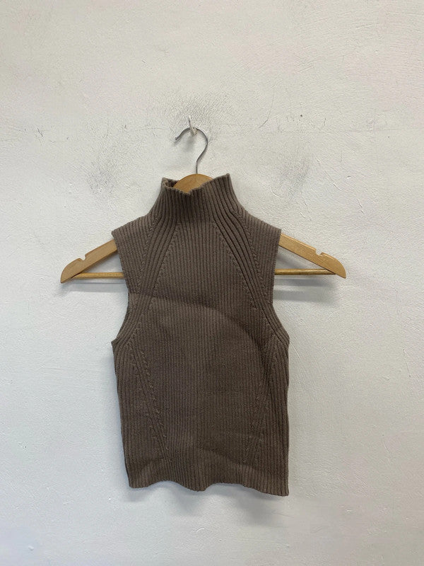 Lovely zara knit sleeveless brown high neck top UK M JB001