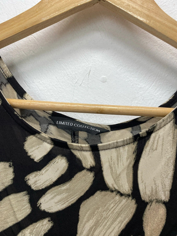 M&S Elegant Black & Beige Ruched Midi Dress UK 12 KM005