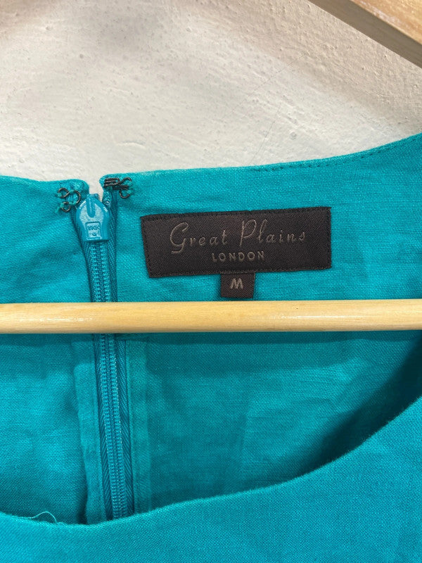 Great Plains Fabulous Teal Linen Smock Dress Size M LW005