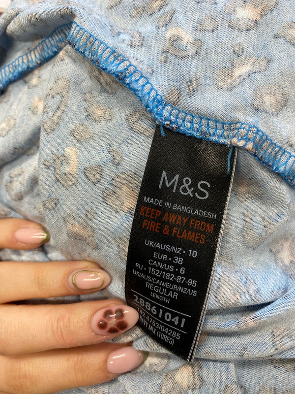 Stunning M&s blue leopard long sleeve midi dress UK 10 JM005