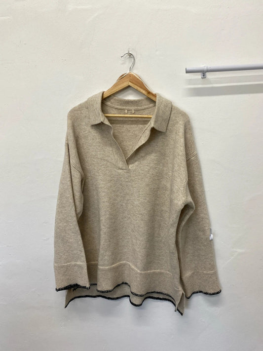 Fabulous oversized tunic jumper dress UkL cream black details LG006