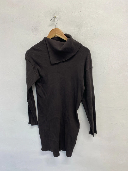 Lovely Zara brown ribbed midi dress UK L KS002