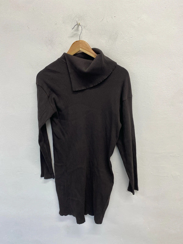 Lovely Zara brown ribbed midi dress UK L KS002