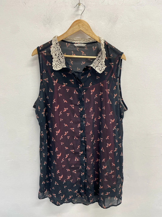 Fabulous Semi sheer tunic top crochet collar and camisole Uk20 George #2 CR002