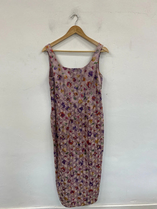 Vintage Monsoon Gorgeous Lilac Floral Satin Sheath Dress UK 12 MM005