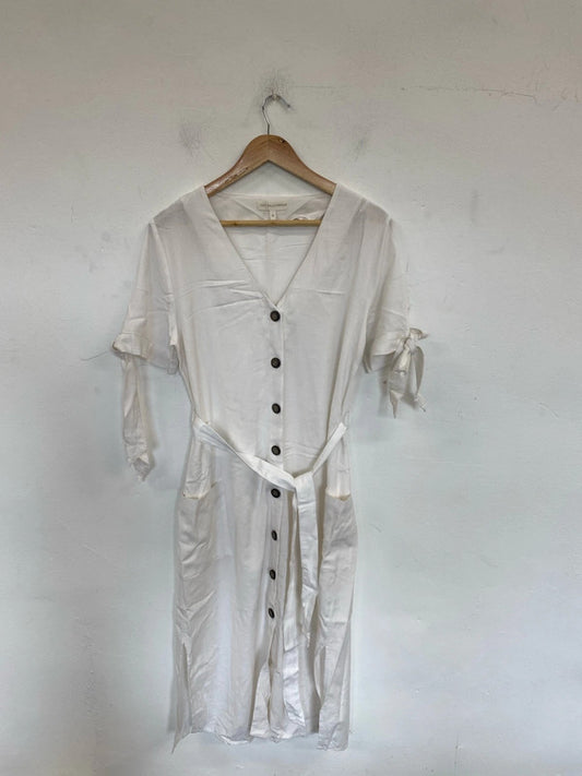 Next Stylish White Button Up Beach Midi Dress UK 12 MB001