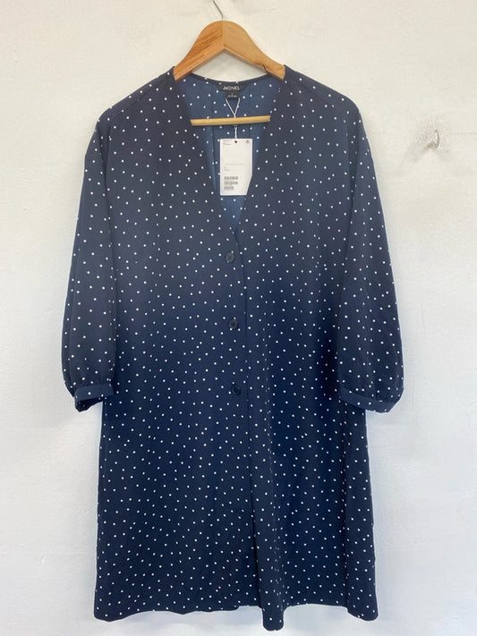 Monki Chic Navy Yessa Dress Micro Spot Pattern Size L Oversize IM001