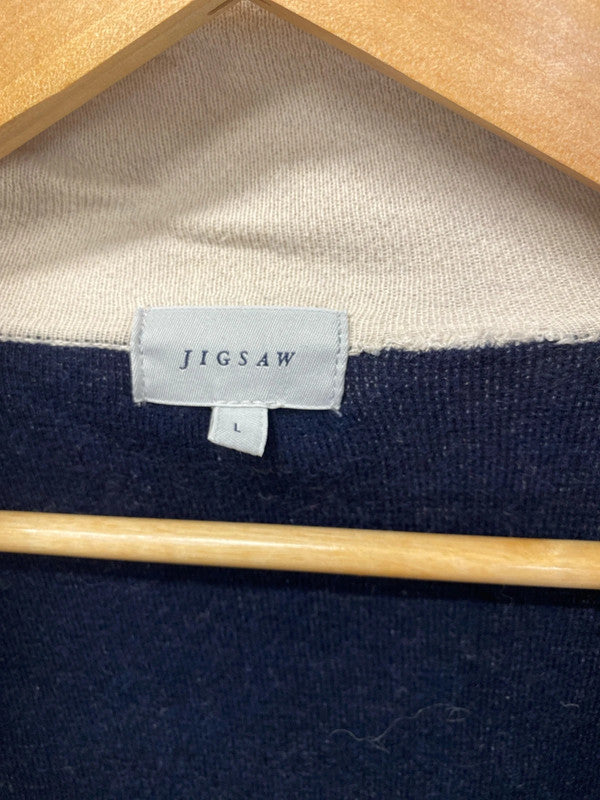 Jigsaw Fabulous Navy & Beige Belted Cardigan Size L PM003