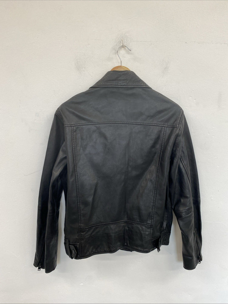 Mango Mens Black Sheep Leather Biker Jacket Size M DF002