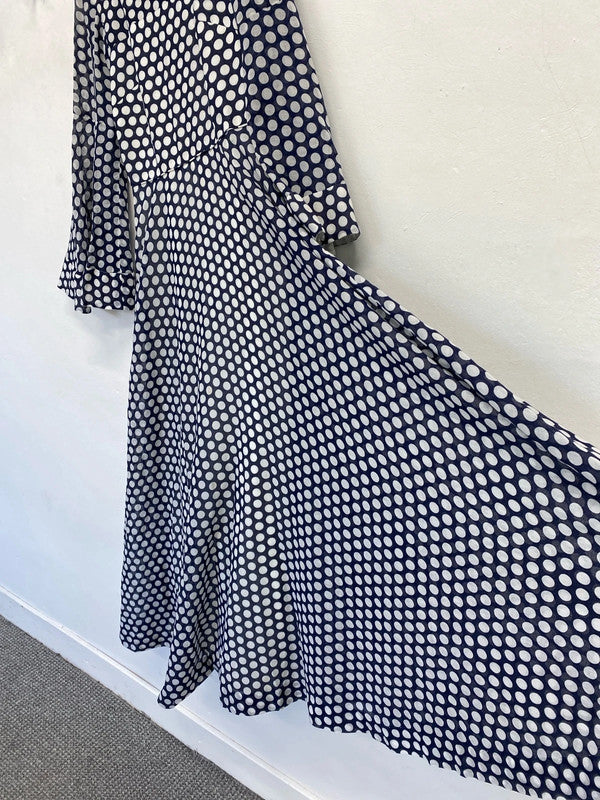 Fabulous Berkertex spotty navy Midaxi dress vintage Uk10/12 Cottagecore JM007