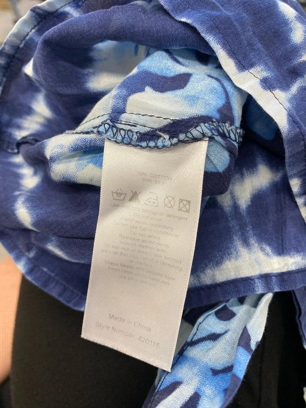 Stunning monsoon blue floral yellow pompom neck top UK 12 AG005