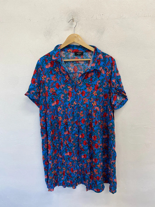 Lovely papaya tropical botanical blue dress UK 20 IM001