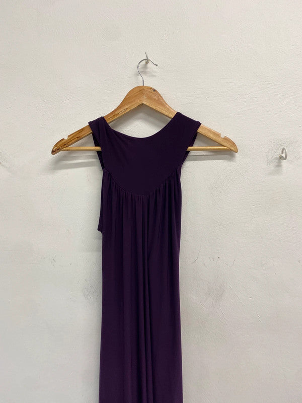 Stunning gossip purple maxi front jewel pattern Halterneck dress UK 14 JB005