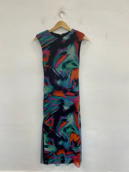 Zara Gorgeous Artsy Mesh Sheath Midi Dress Size S SD02