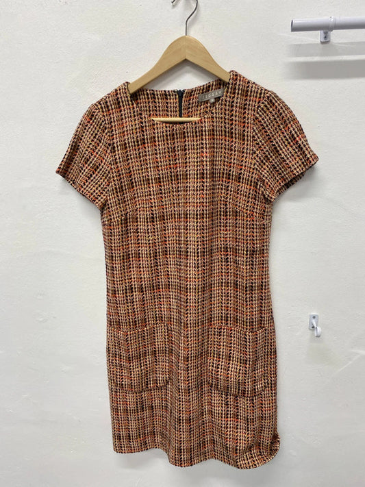 Fabulous Jigsaw Orange Navy check silk blend formal dress Uk8 AG006