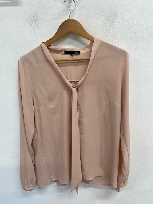 Lovely Etam beige pussy bow lightweight blouse UK 12 JB003