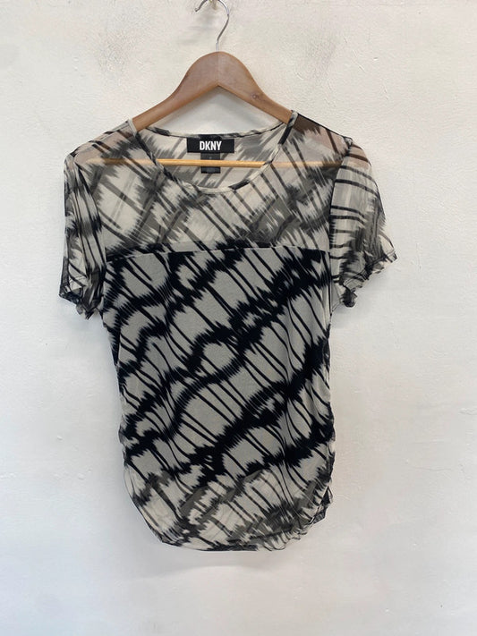 Lovely dkny black white tie dye effect mesh top UK L KM005
