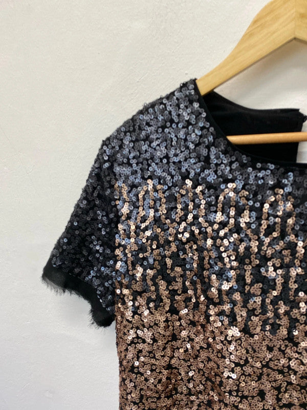 Fab Next classic sequin party dress rose gold & black Uk12 MB001