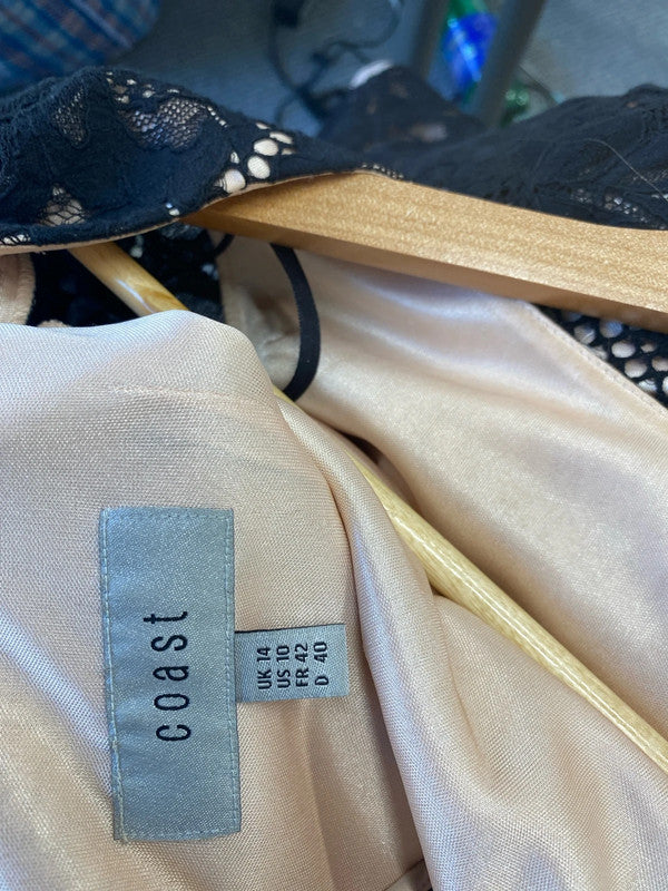 Fabulous Coast Overlay occasion dress Uk14 black & nude MW001