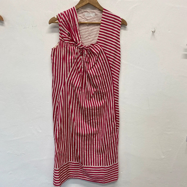 Nicole Farhi Red & White Stripe Asymmetric Sheath Dress UK 10 JM007