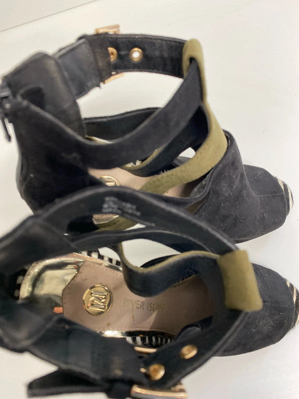 Fabulous River Island stilletto black peep toe boot UK6 KM004