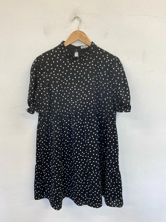 Chi Chi London Stylish Black & White Polka Dot Mini Dress UK 16 GW001