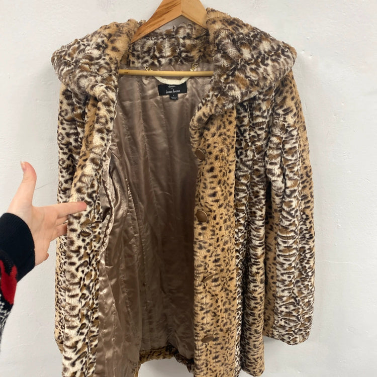 Dennis Basso Faux Fur Animal Print Coat Size S AW002