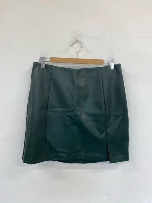 New Look Chic Slate Green Faux Leather Mini Skirt UK 14 NN001