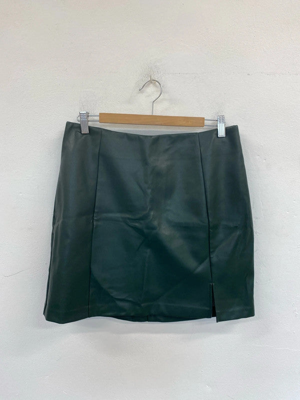 New Look Chic Slate Green Faux Leather Mini Skirt UK 14 NN001