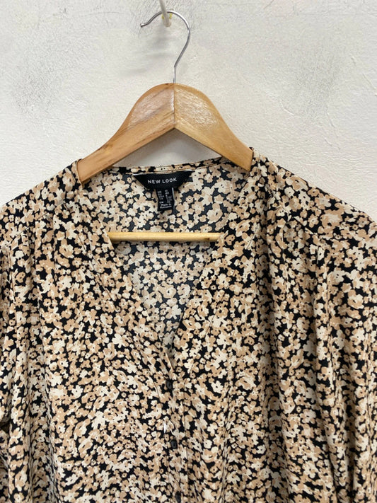 Lovely new look brown white floral blouse UK 12 NN001