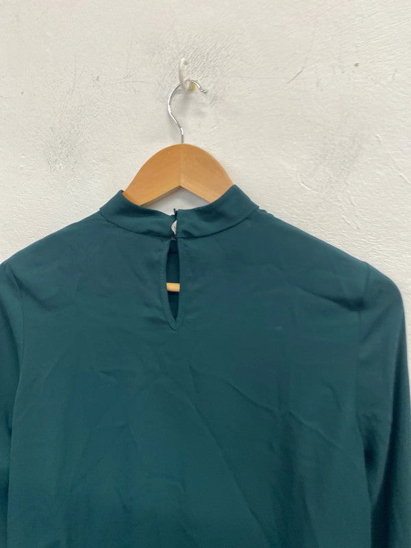 Lovely river island dark green black lace detail blouse UK S KM004