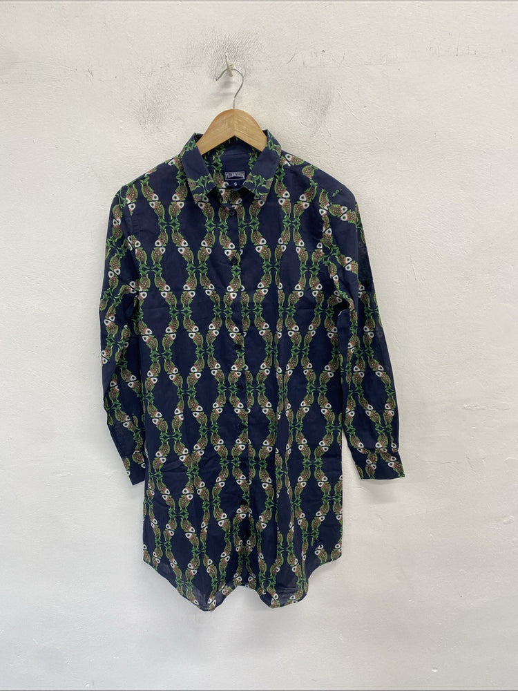 Gorgeous Vilebrequin Florence Peacock Print Navy Shirt Dress UK S AE001